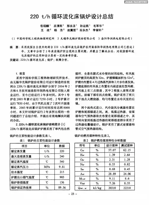 220t／h循环流化床锅炉设计总结