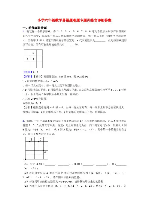 小学六年级数学易错题难题专题训练含详细答案