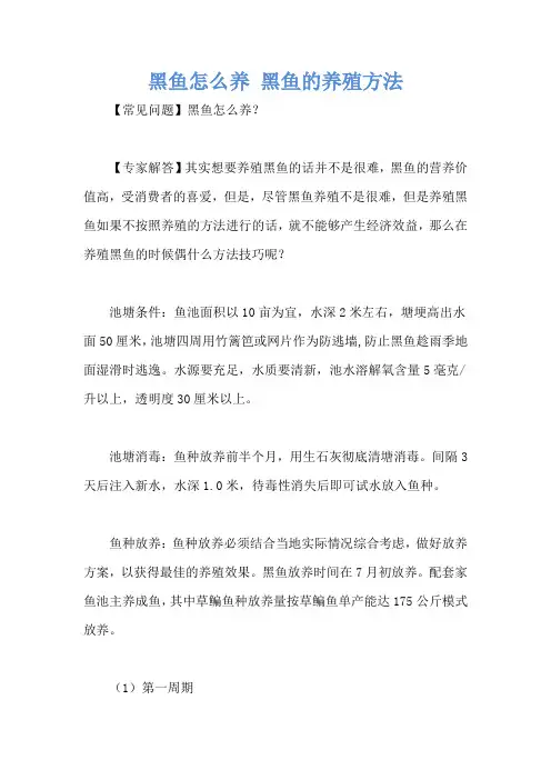 黑鱼怎么养 黑鱼的养殖方法