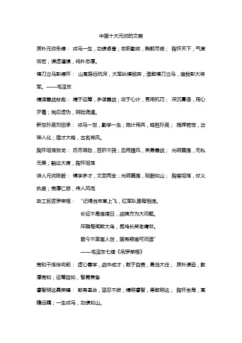 中国十大元帅的文案