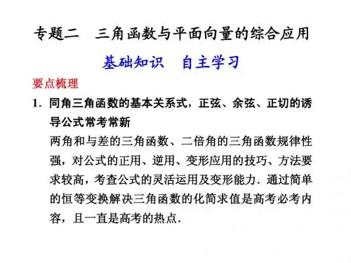 专题二 三角函数与平面向量的综合应用