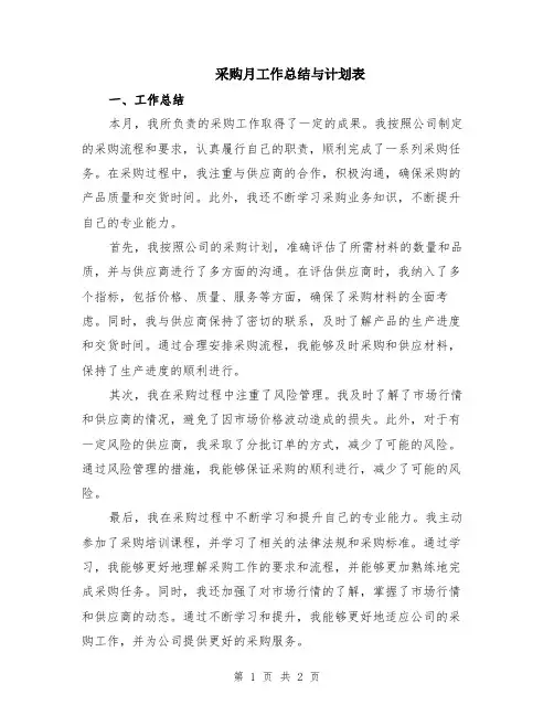 采购月工作总结与计划表