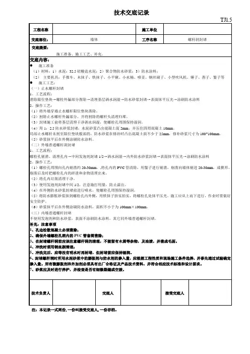 螺杆洞封堵技术交底
