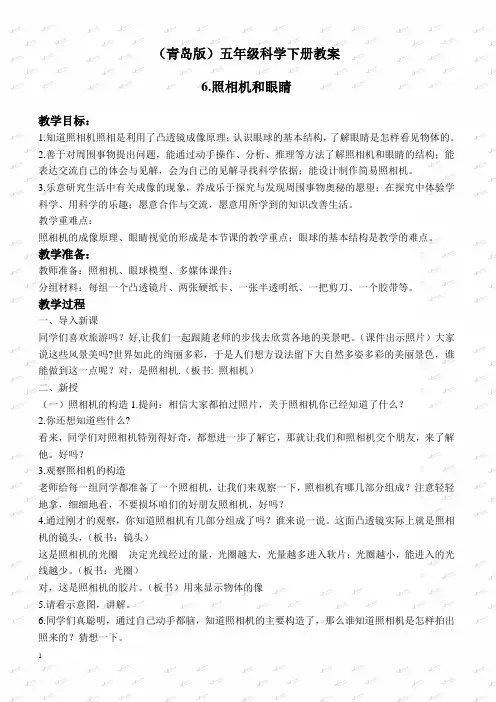 【青岛版】2019版小学科学五下《6.照相机和眼睛》教案 (3)