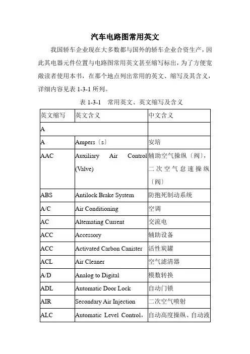 汽车电路图常用英文