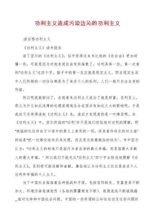 功利主义造成污染边沁的功利主义