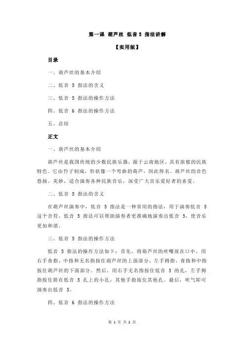 第一课 葫芦丝 低音5 指法讲解