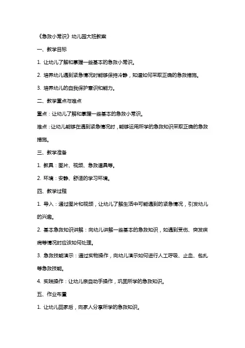 《急救小常识》幼儿园大班教案