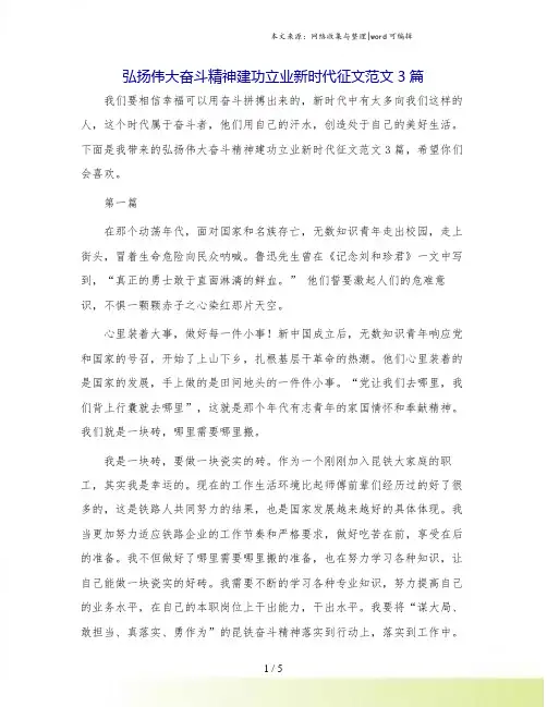 弘扬伟大奋斗精神建功立业新时代征文范文3篇.doc