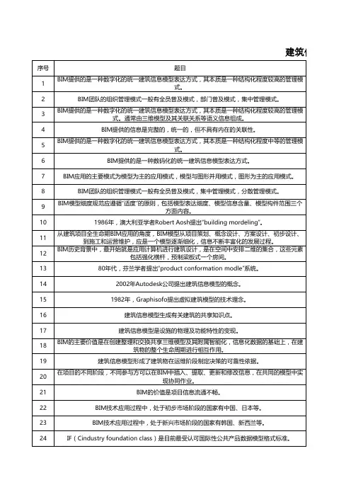 建筑信息模型复习题