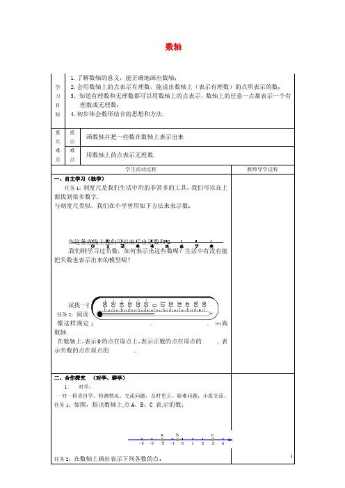 七年级数学上册 2.3 数轴导学案(1)(无答案)(新版)苏科版