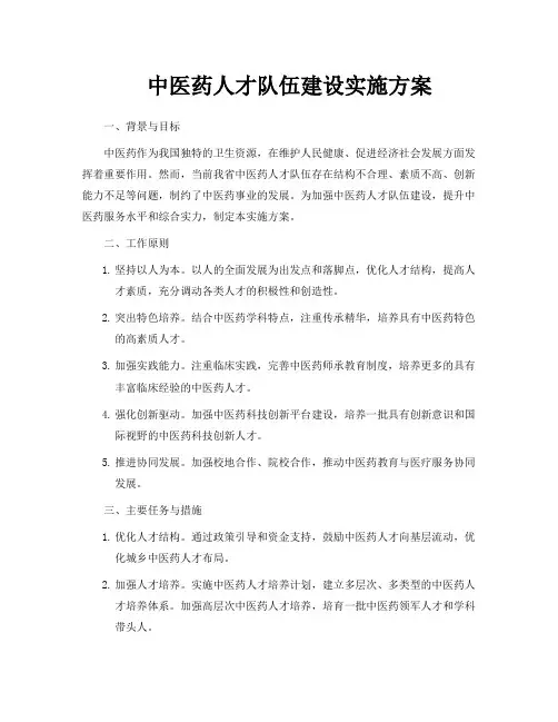 中医药人才队伍建设实施方案