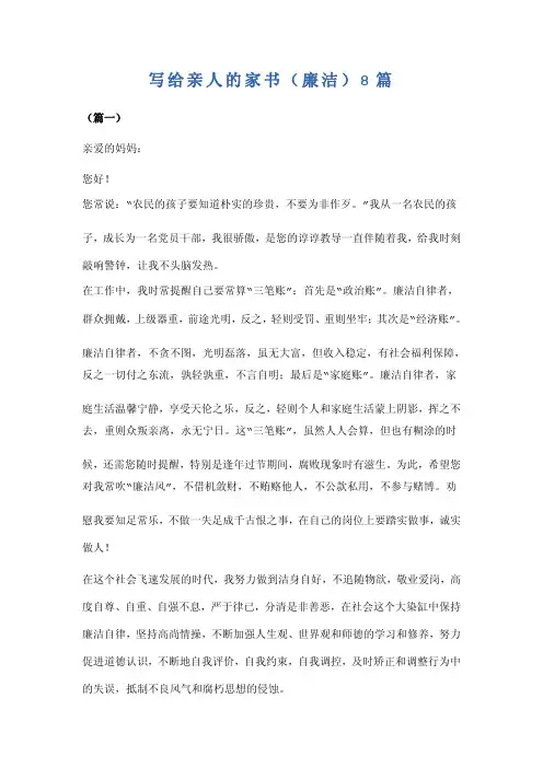 写给亲人的家书（廉洁）8篇