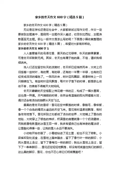 家乡的冬天作文600字（精选5篇）