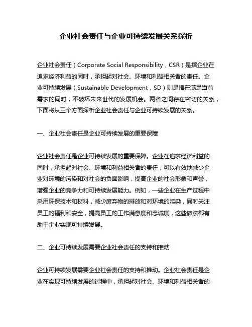 企业社会责任与企业可持续发展关系探析