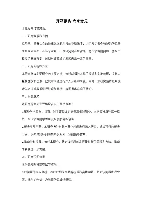 开题报告 专家意见