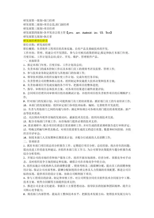 研发部门岗位职责