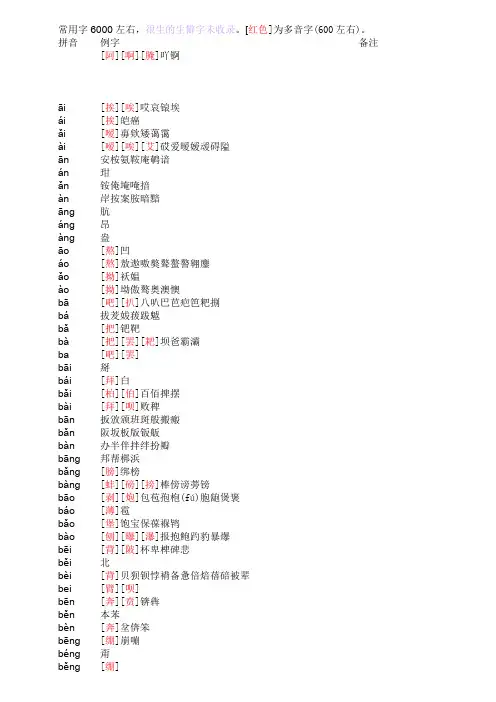 《新华字典》拼音汉字表