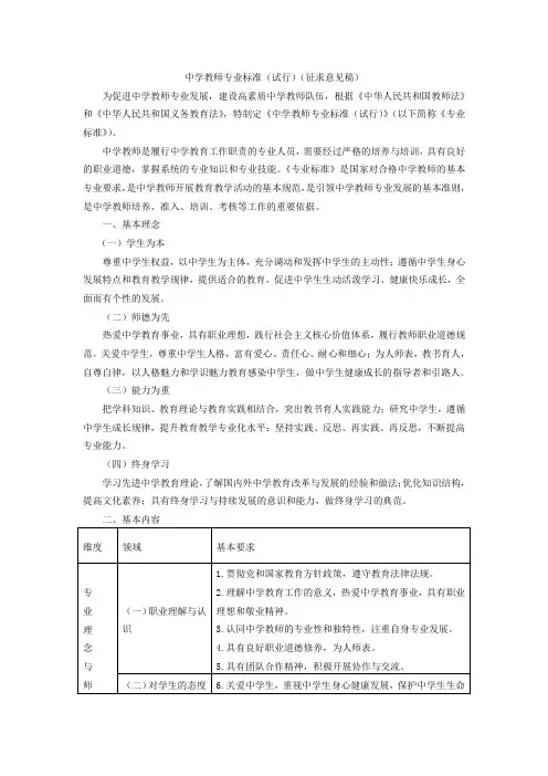 中小学教师专业标准