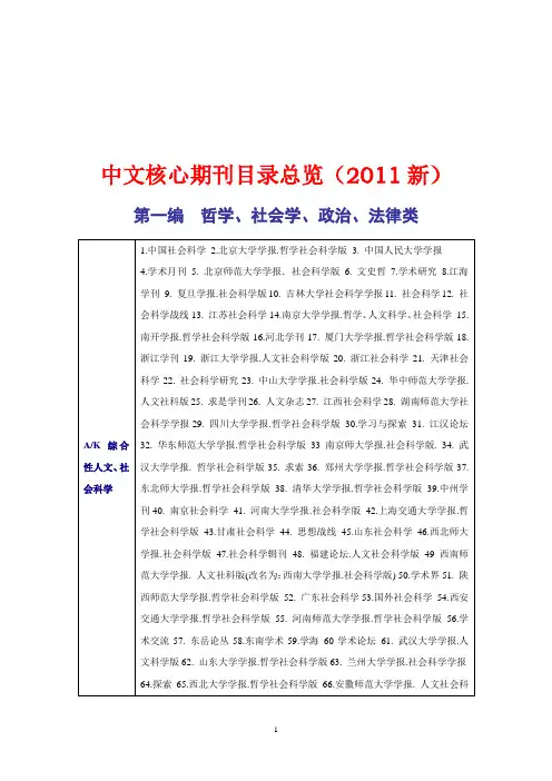 《2011年中文核心期刊目录》