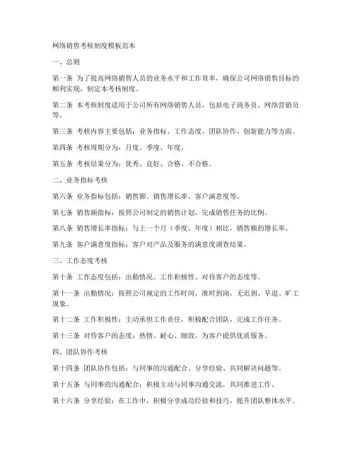 网络销售考核制度模板范本