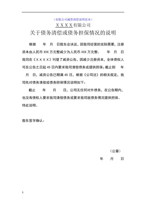 关于债务清偿或债务担保情况说明