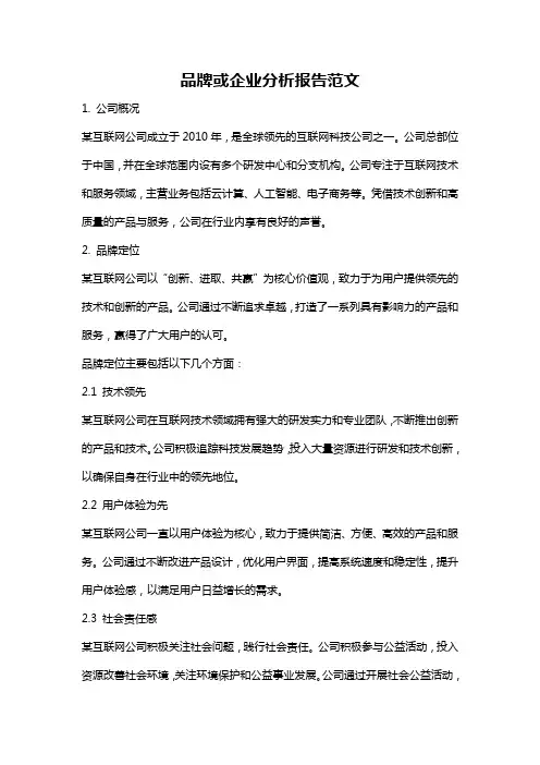 品牌或企业分析报告范文