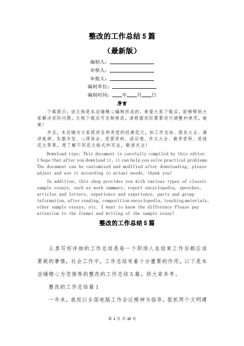 整改的工作总结5篇