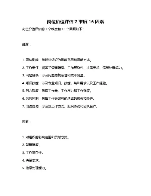 岗位价值评估7维度16因素