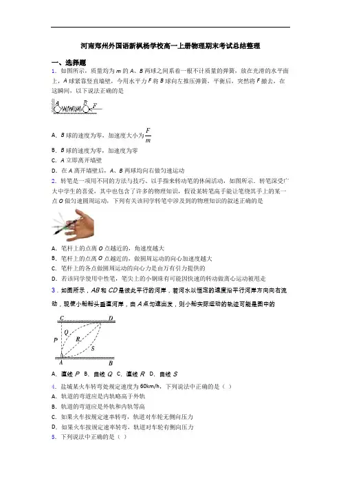 河南郑州外国语新枫杨学校高一上册物理期末考试总结整理