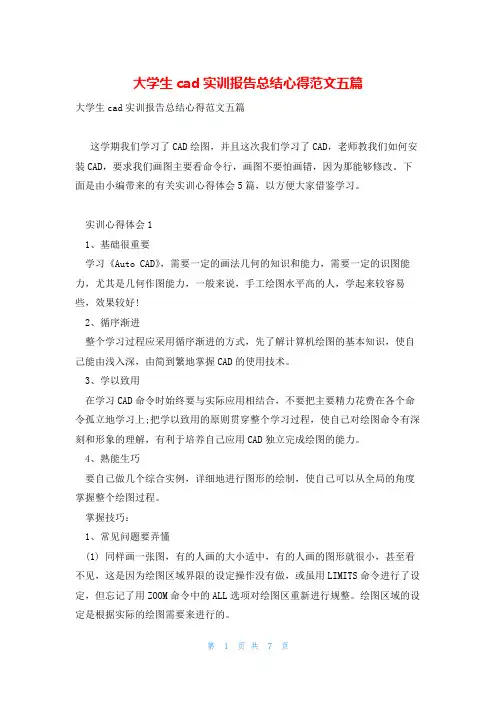 大学生cad实训报告总结心得范文五篇
