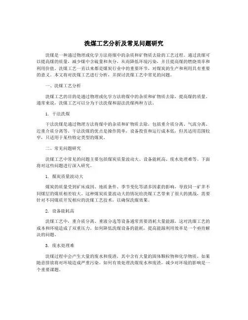 洗煤工艺分析及常见问题研究