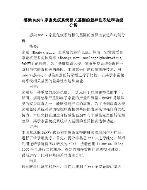 感染BmNPV家蚕免疫系统相关基因的差异性表达和功能分析