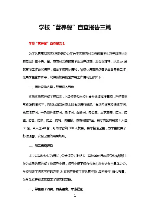 农村义务教育学生营养餐落实情况自查报告三篇