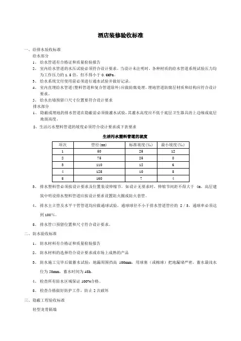 星级酒店装修验收标准