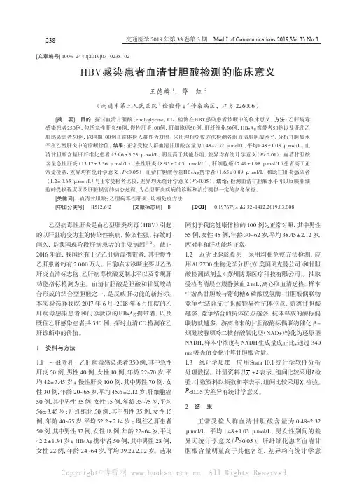 HBV 感染患者血清甘胆酸检测的临床意义