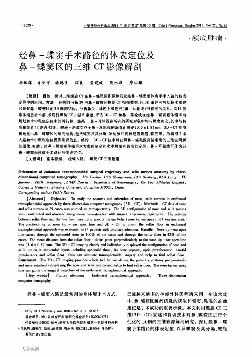 经鼻蝶窦手术路径的体表定位及鼻蝶窦区的三维CT影像解剖