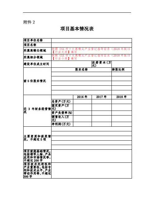 项目基本情况表【模板】