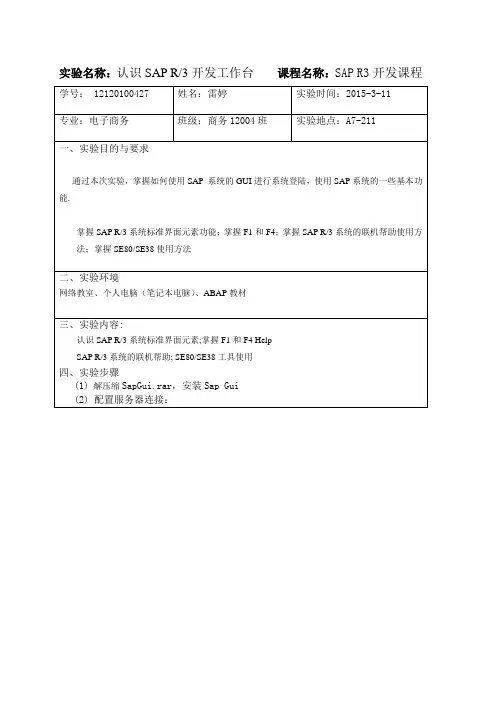 SAP开发 第一次实验报告