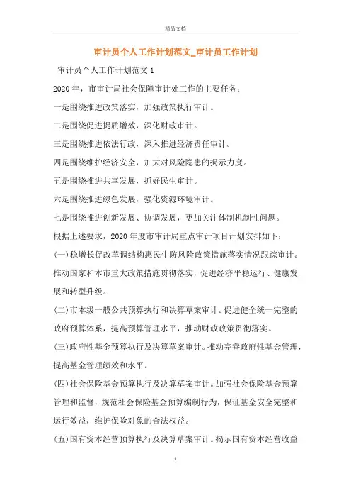 审计员个人工作计划范文_审计员工作计划