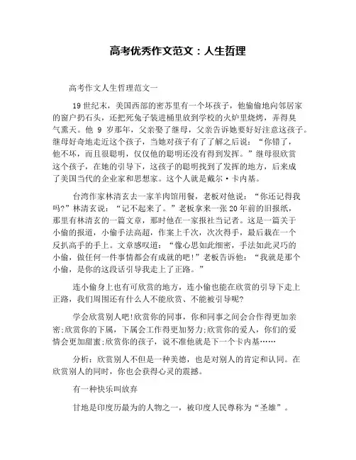 高考优秀作文范文：人生哲理