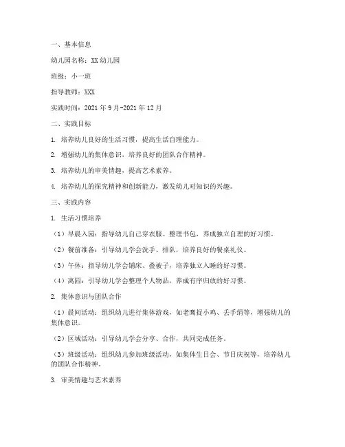 幼儿园教育实践指导记录