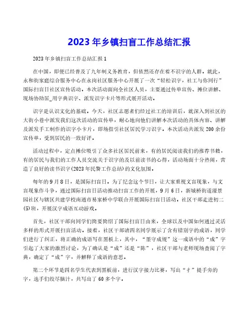 2023年乡镇扫盲工作总结汇报
