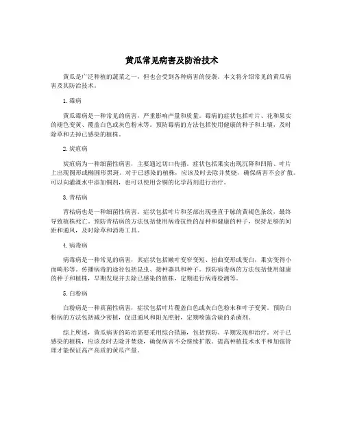 黄瓜常见病害及防治技术