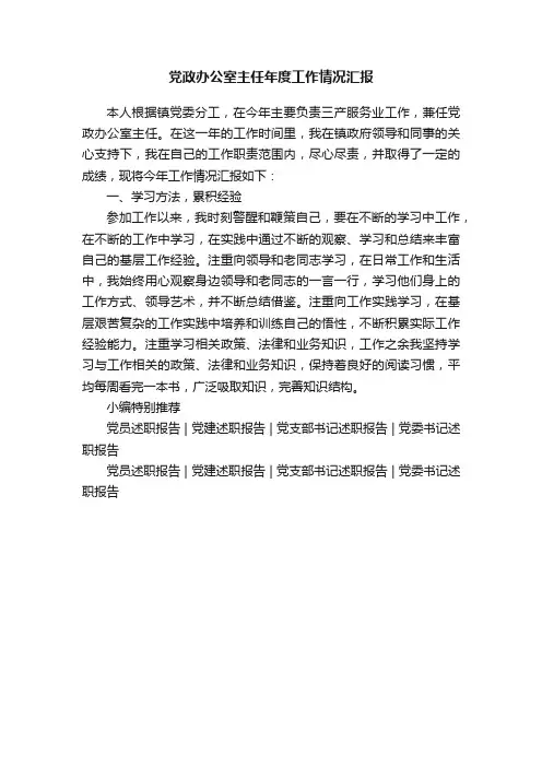 党政办公室主任年度工作情况汇报