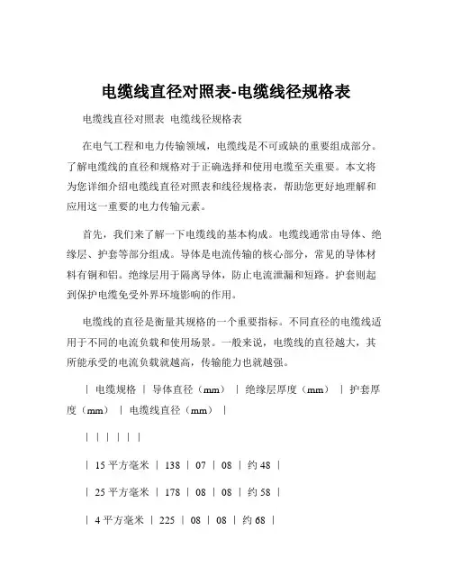 电缆线直径对照表-电缆线径规格表