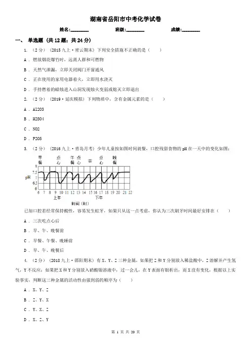 湖南省岳阳市中考化学试卷  
