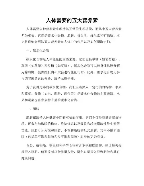 人体需要的五大营养素