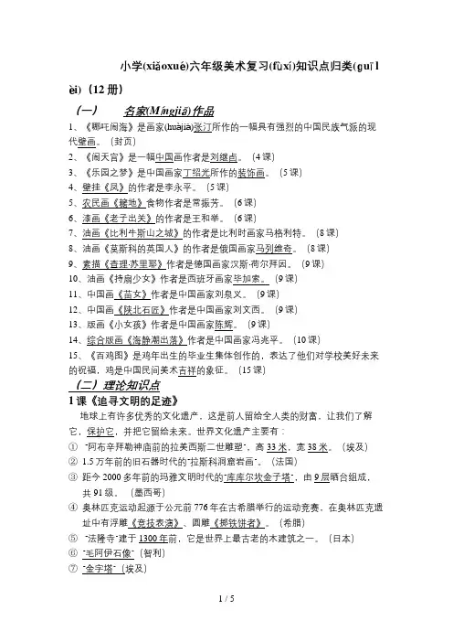 小学六年级美术复习知识要点