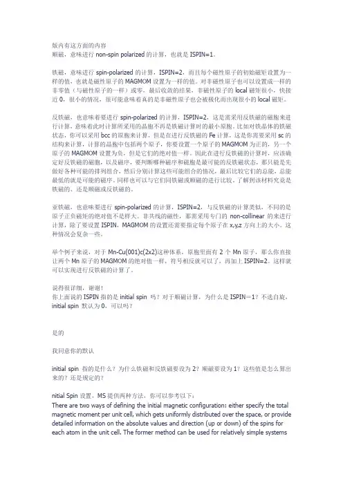 castep中关于磁性的设置